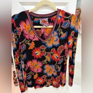 Johnny Was Multicolor Floral Long Sleeve Top